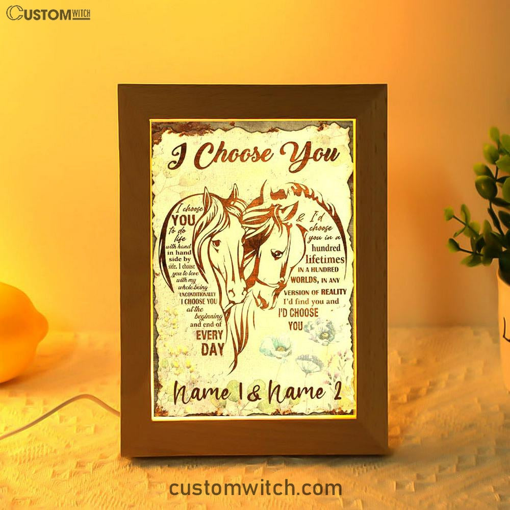 I Choose You Horse Couple Frame Lamp Art - Christian Art Decor - Religious Gifts Night Light