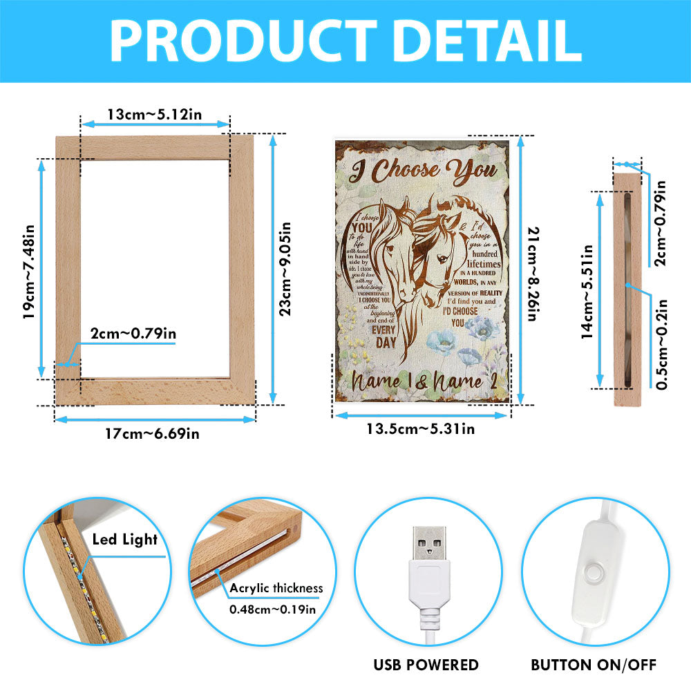 I Choose You Horse Couple Frame Lamp Art - Christian Art Decor - Religious Gifts Night Light