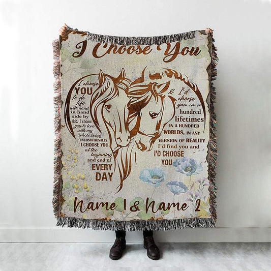 I Choose You Horse Couple Woven Throw Blanket - Christian Throw Blanket Decor - Religious Woven Blanket Prints