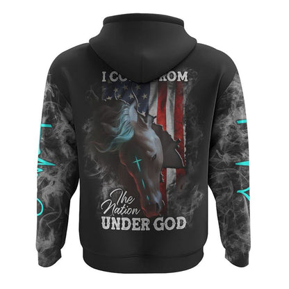 I Come From The Nation Under God Horse Flag Smoke All Over Print 3D Hoodie, Christian Hoodie, Christian Sweatshirt, Bible Verse Shirt