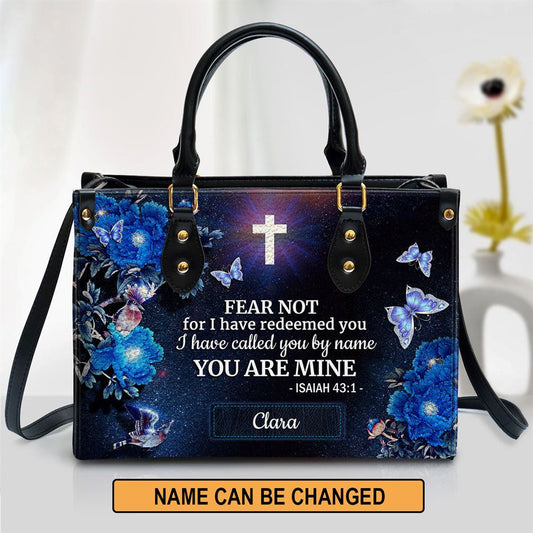 I Have Called You By Name Leather Bag, Custom Name Flower Leather Handbag, Christian Gifts For Women