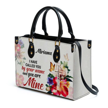 I Have Called You By Your Name Isaiah 431 Cross And Flower Leather Bag, Personalized Leather Bible Handbag, Christian Gifts For Women