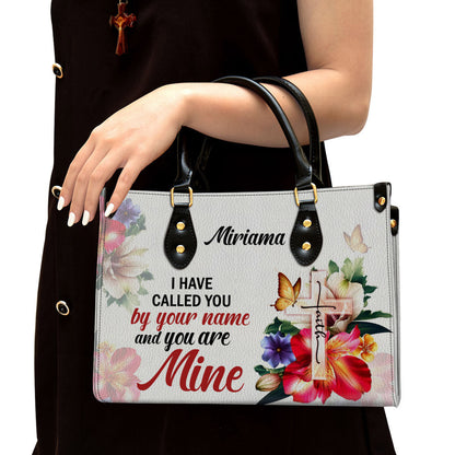 I Have Called You By Your Name Isaiah 431 Cross And Flower Leather Bag, Personalized Leather Bible Handbag, Christian Gifts For Women