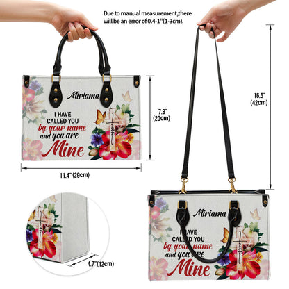 I Have Called You By Your Name Isaiah 431 Cross And Flower Leather Bag, Personalized Leather Bible Handbag, Christian Gifts For Women