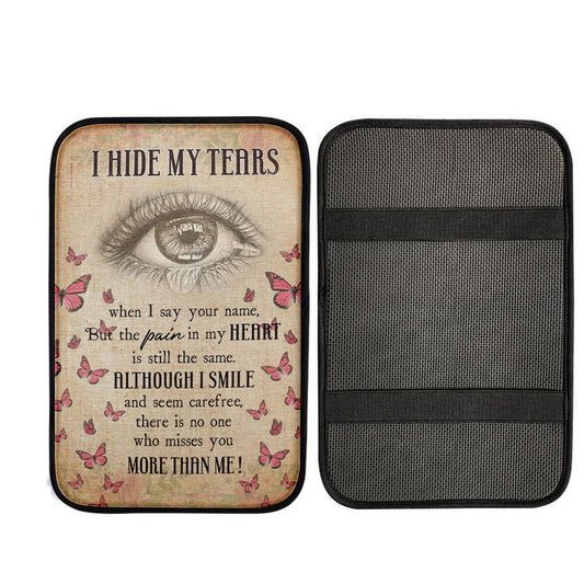 I Hide My Tears Flowers Eye Tear Butterfly Car Center Console Cover, Christ Car Armrest Accessories