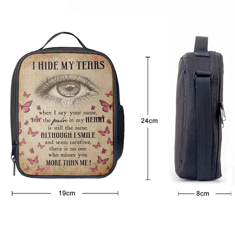 I Hide My Tears Flowers Eye Tear Butterfly Lunch Bag, Christian Lunch Bag, Religious Lunch Box For School, Picnic