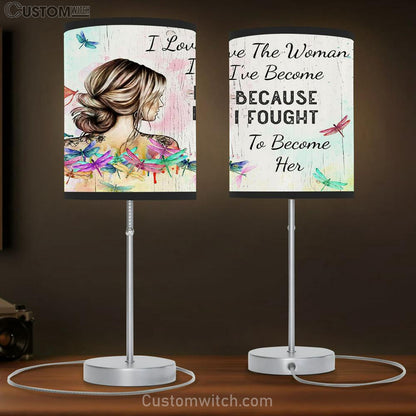 I Love The Woman I've Become Table Lamb Gift - Gifts for Women, Girls, Teens - Rustic Hippie Dragonfly Decor