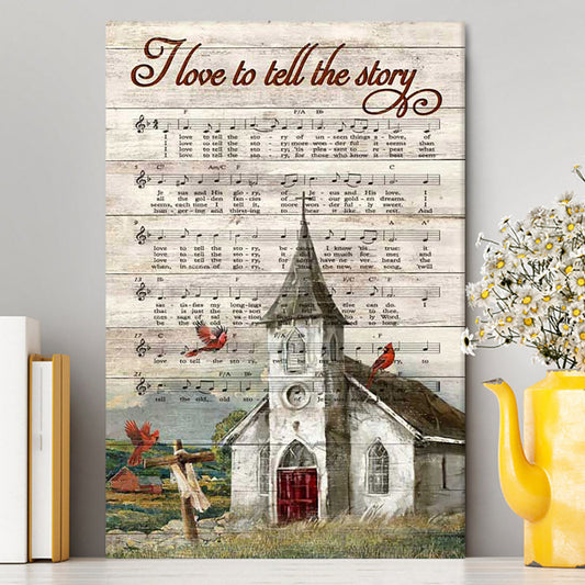 I Love To Tell The Story Red Cardinal Cross Canvas Art - Bible Verse Wall Art - Christian Inspirational Wall Decor