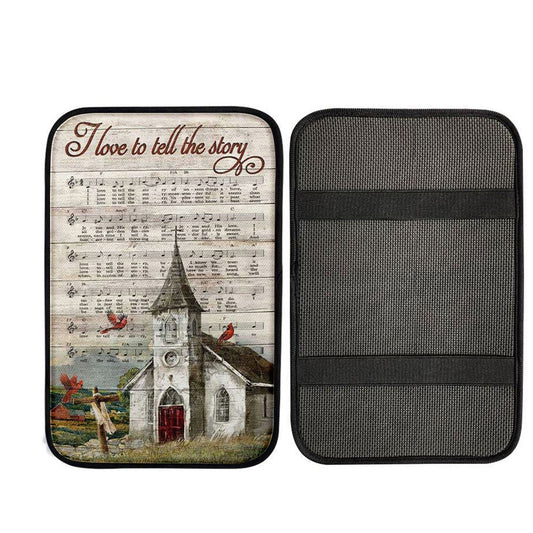 I Love To Tell The Story Red Cardinal Cross Car Center Console Cover, Christ Car Armrest Accessories