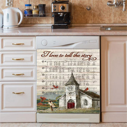 I Love To Tell The Story Red Cardinal Cross Dishwasher Cover, Bible Verse Dishwasher Stickers, Christian Inspirational Kitchen Decor