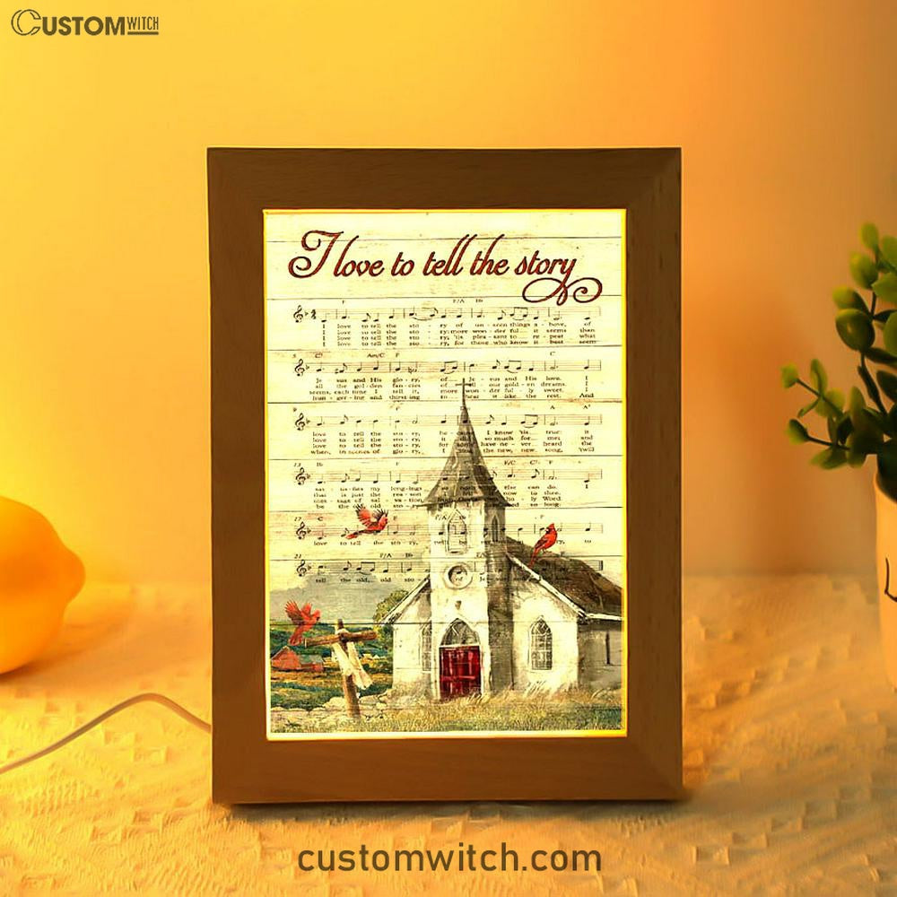 I Love To Tell The Story Red Cardinal Cross Frame Lamp Art - Bible Verse Art - Christian Inspirational Decor