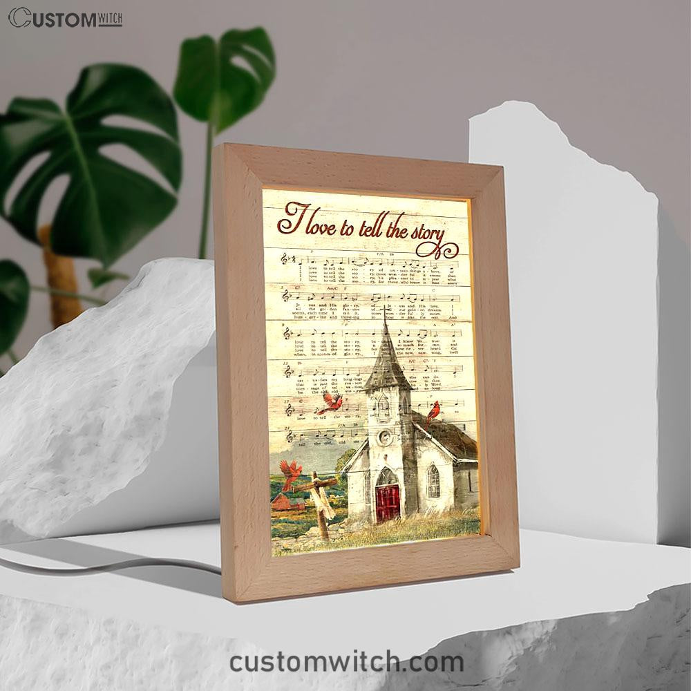 I Love To Tell The Story Red Cardinal Cross Frame Lamp Art - Bible Verse Art - Christian Inspirational Decor