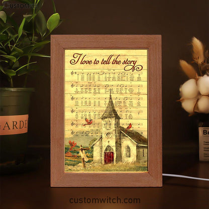 I Love To Tell The Story Red Cardinal Cross Frame Lamp Art - Bible Verse Art - Christian Inspirational Decor