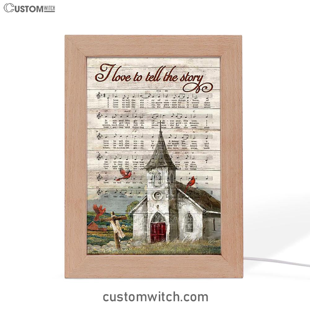 I Love To Tell The Story Red Cardinal Cross Frame Lamp Art - Bible Verse Art - Christian Inspirational Decor