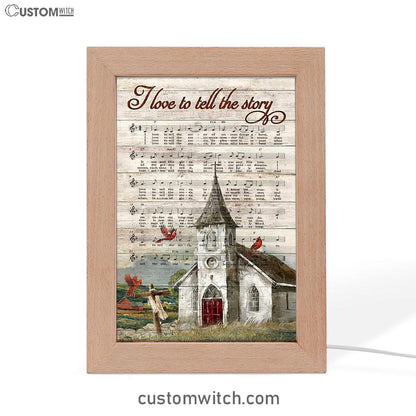 I Love To Tell The Story Red Cardinal Cross Frame Lamp Art - Bible Verse Art - Christian Inspirational Decor