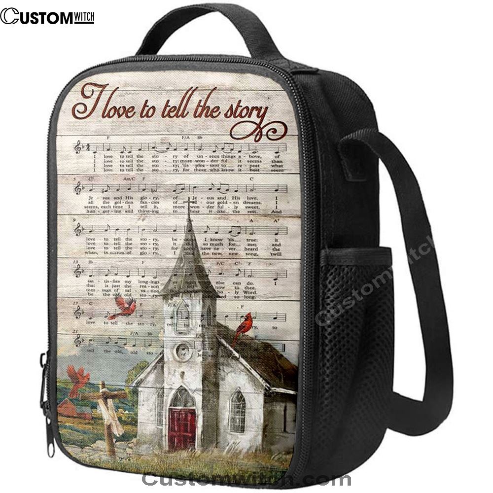 I Love To Tell The Story Red Cardinal Cross Lunch Bag, Christian Lunch Bag, Religious Lunch Box For School, Picnic
