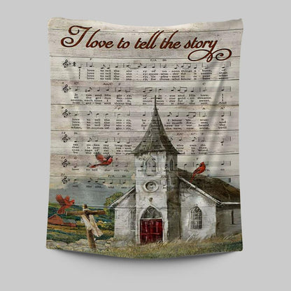 I Love To Tell The Story Red Cardinal Cross Tapestry Art - Bible Verse Wall Art - Christian Inspirational Wall Decor