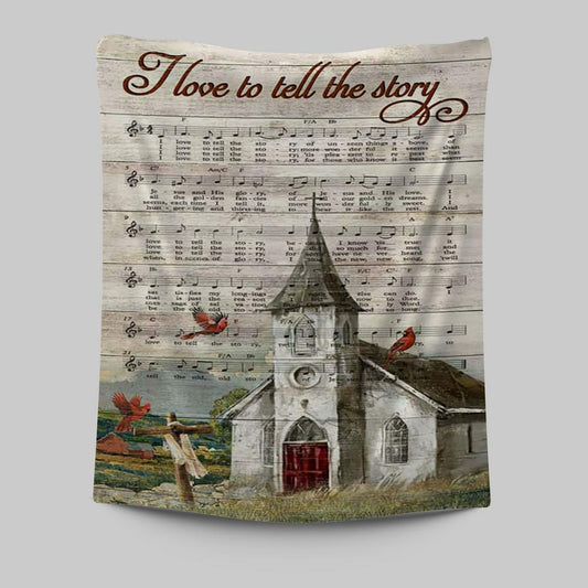 I Love To Tell The Story Red Cardinal Cross Tapestry Art - Bible Verse Wall Art - Christian Inspirational Wall Decor