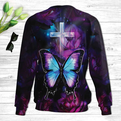 I Need Only To Be Still Exodus 1414 Ugly Christmas Sweater - Butterfly & Cross Ugly Christmas Sweater - Christian Unisex Sweater - Religious Christmas Gift