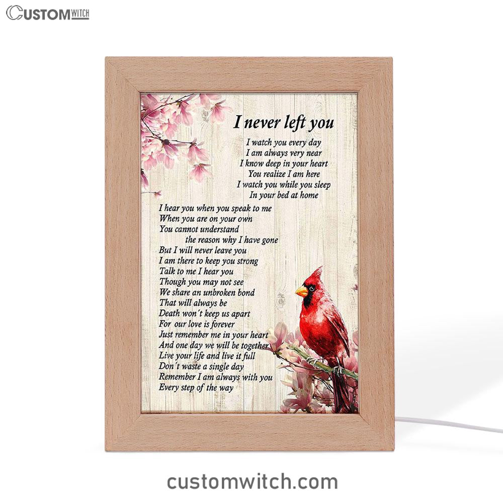 I Never Left You Red Cardinal Frame Lamp Art - Christian Night Light Decor
