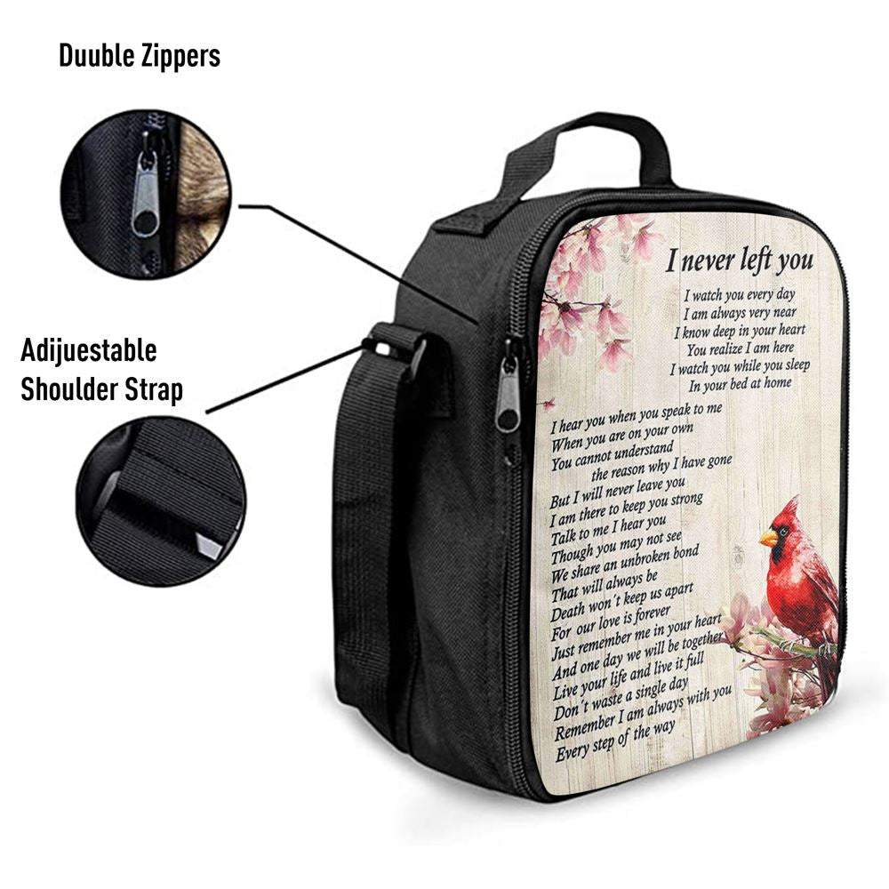 I Never Left You Red Cardinal Lunch Bag, Christian Lunch Bag, Religious Lunch Box For School, Picnic