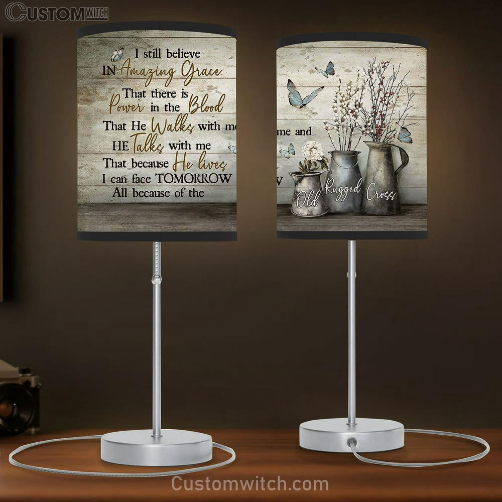 I Sill Believe In Grace Baby Flower White Dahlia Blue Butterfly Table Lamb Gift - Bible Verse Table Lamb - Religious Bedroom Decor