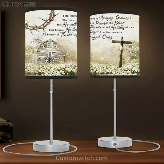 I Still Believe Amazing Grace Wooden Cross Barn House Table Lamb Art - Christian Scripture Table Lamb