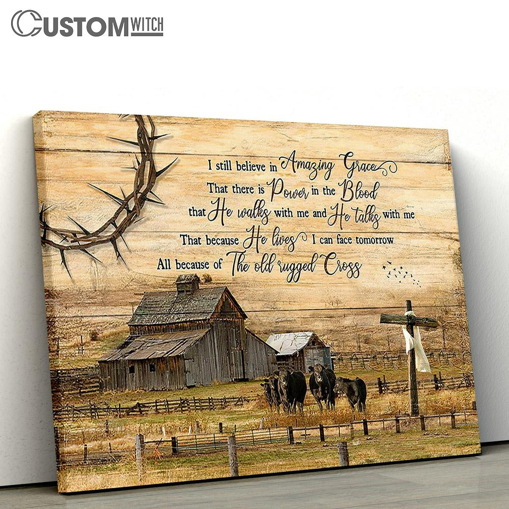 I Still Believe In Amazing Grace Canvas - Angus Cows Wooden Cross Wall Art Canvas - Christian Wall Art - Religious Art