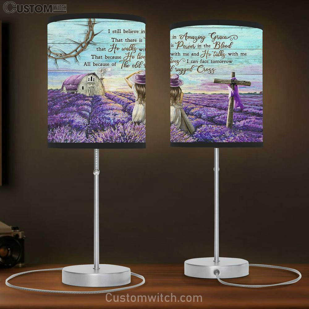 I Still Believe In Amazing Grace Table Lamb - Lavender Field Beautiful Little Girl Large Table Lamb Art - Christian Bedroom Decor - Religious Wall Decor