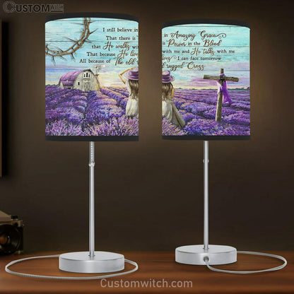 I Still Believe In Amazing Grace Table Lamb - Lavender Field Beautiful Little Girl Large Table Lamb Art - Christian Bedroom Decor - Religious Wall Decor