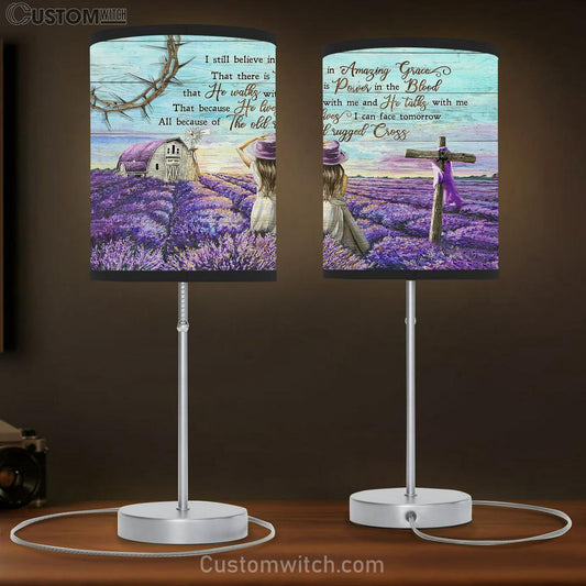 I Still Believe In Amazing Grace Table Lamb - Lavender Field Beautiful Little Girl Large Table Lamb Art - Christian Bedroom Decor - Religious Wall Decor