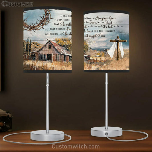 I Still Believe In Amazing Grace Table Lamb - Old Barn House Wooden Cross The Crown Of Thorns Large Table Lamb Art - Christian Bedroom Decor