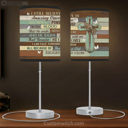 I Still Believe In Amazing Grace Table Lamb - Praying Hands Nail Cross White Butterfly Large Table Lamb Art - Christian Bedroom Decor - Religious Wall Decor