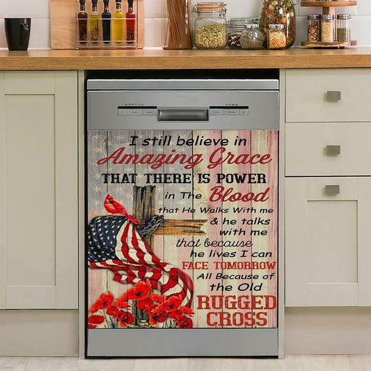 I Still Believe In Amazing Grace Dishwasher Cover, Vintage Church Monarch Butterfly Old Rugged Cross Dishwasher Stickers, Bible Verse Kitchen Decor