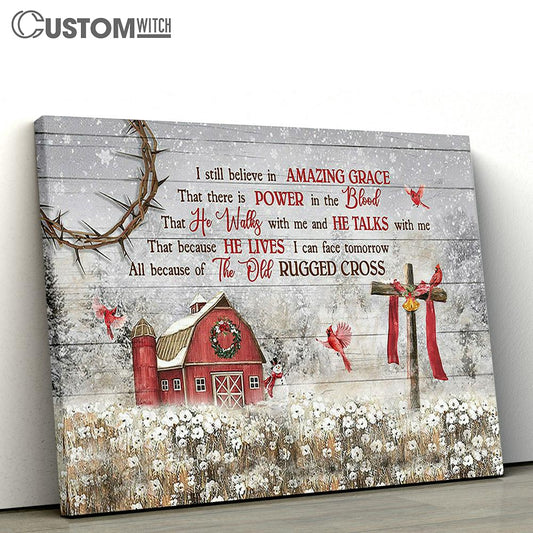 I Still Believe In Amazing Grace Flower Field Cardinal Wooden Cross Large Canvas Art - Christian Wall Decor - Religious Wall Decor