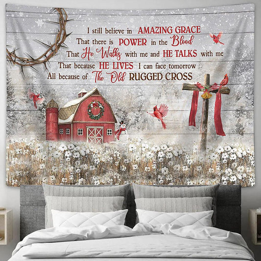 I Still Believe In Amazing Grace Flower Field Cardinal Wooden Cross Large Tapestry Art - Christian Wall Decor - Religious Wall Decor