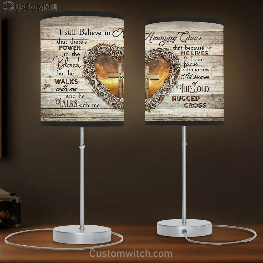 I Still Believe In Amazing Grace Heart Of Thorns Wooden Cross Large Table Lamb Art - Christian Bedroom Decor - Religious Wall Decor