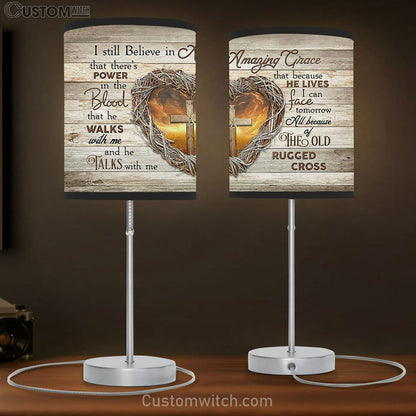 I Still Believe In Amazing Grace Heart Of Thorns Wooden Cross Large Table Lamb Art - Christian Bedroom Decor - Religious Wall Decor
