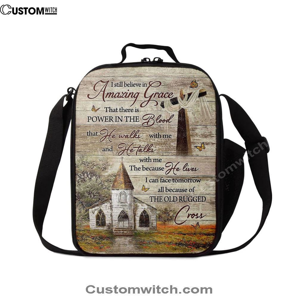 I Still Believe In Amazing Grace Lunch Bag, Vintage Church Monarch Butterfly Old Rugged Cross Lunch Bag, Religious Lunch Box For School, Picnic