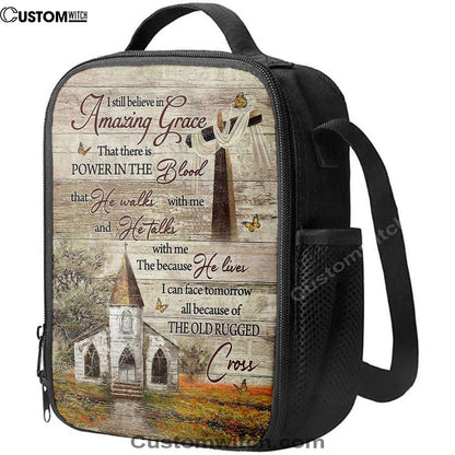 I Still Believe In Amazing Grace Lunch Bag, Vintage Church Monarch Butterfly Old Rugged Cross Lunch Bag, Religious Lunch Box For School, Picnic
