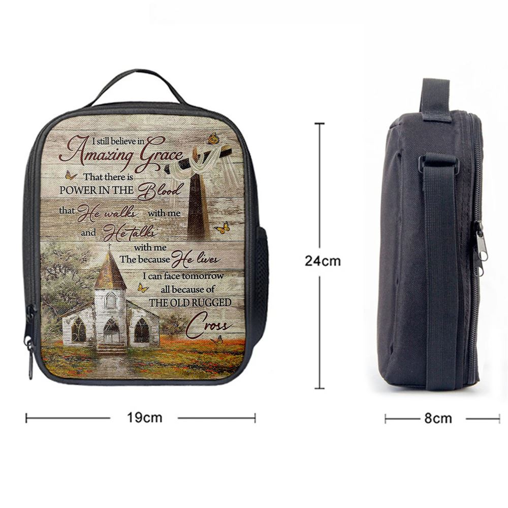 I Still Believe In Amazing Grace Lunch Bag, Vintage Church Monarch Butterfly Old Rugged Cross Lunch Bag, Religious Lunch Box For School, Picnic