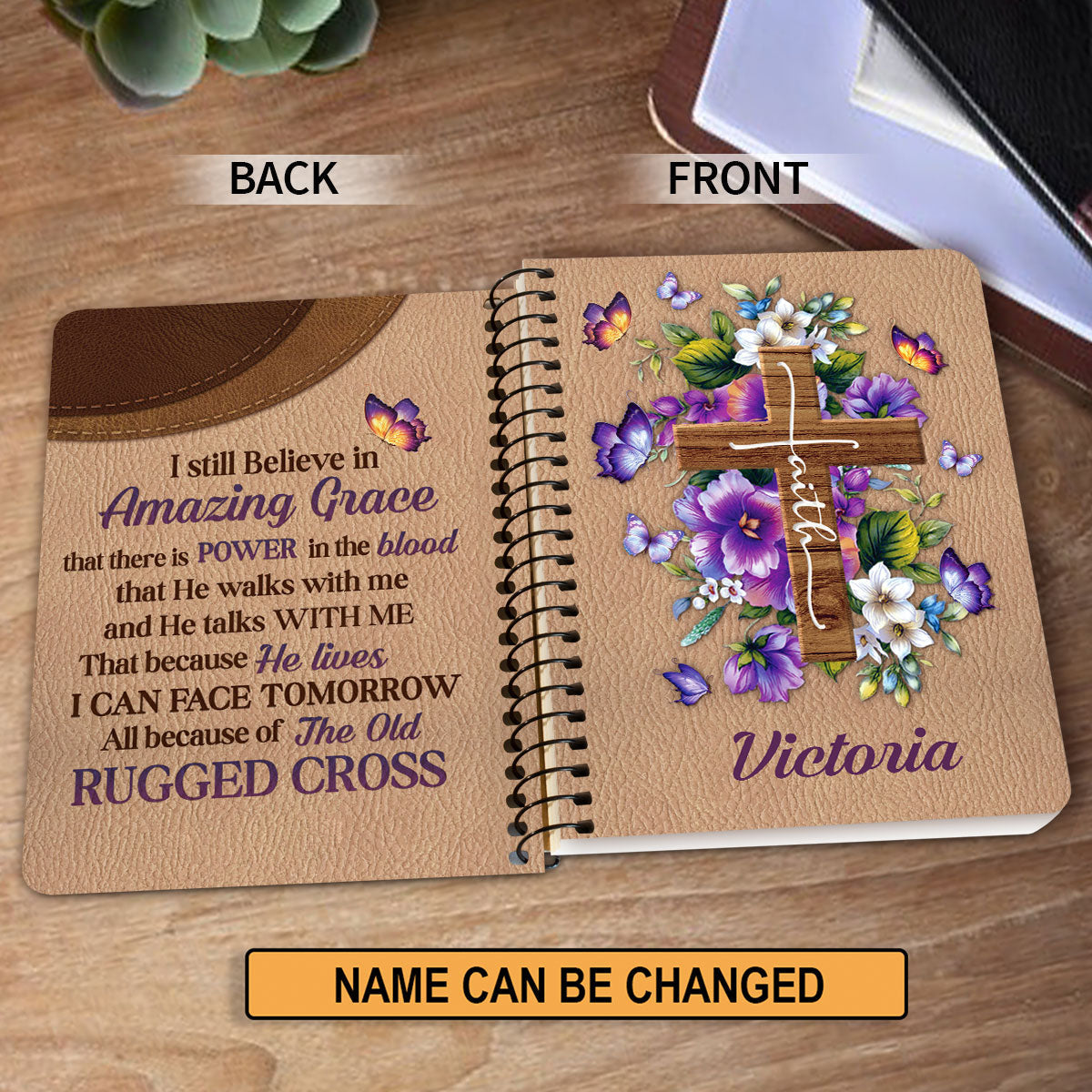 I Still Believe In Amazing Grace Personalized Floral Cross Spiral Notebook, Scripture Gifts For Christian