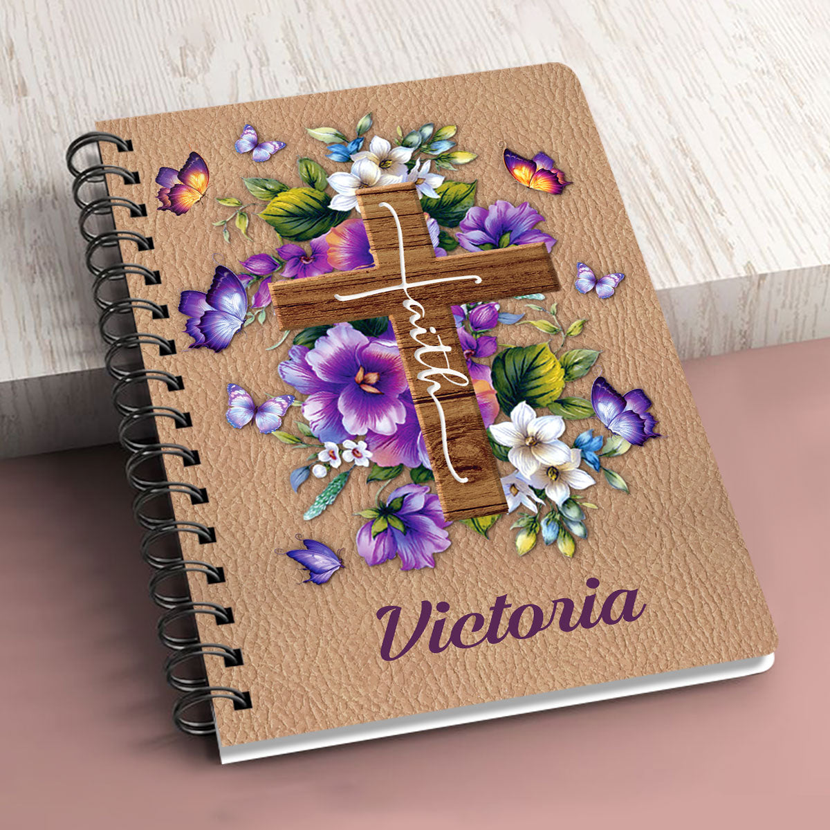 I Still Believe In Amazing Grace Personalized Floral Cross Spiral Notebook, Scripture Gifts For Christian