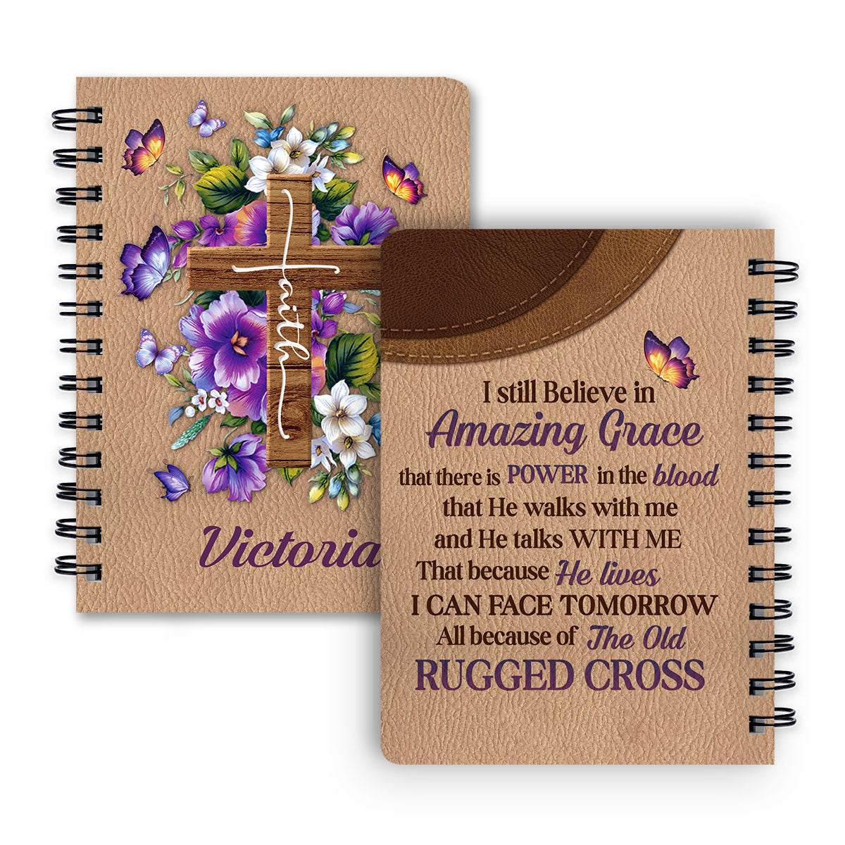 I Still Believe In Amazing Grace Personalized Floral Cross Spiral Notebook, Scripture Gifts For Christian