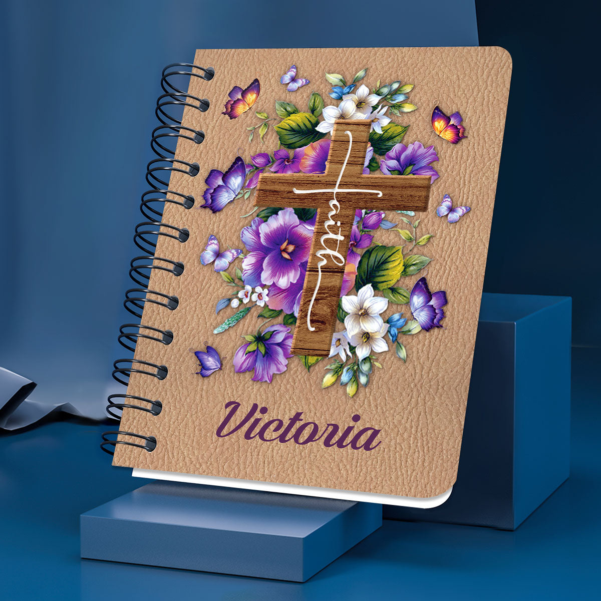I Still Believe In Amazing Grace Personalized Floral Cross Spiral Notebook, Scripture Gifts For Christian