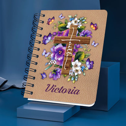 I Still Believe In Amazing Grace Personalized Floral Cross Spiral Notebook, Scripture Gifts For Christian