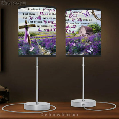 I Still Believe In Amazing Grace Purple Flower Cross Butterfly Large Table Lamb Art - Christian Lamb Gift Home Decor - Religious Table Lamb Prints