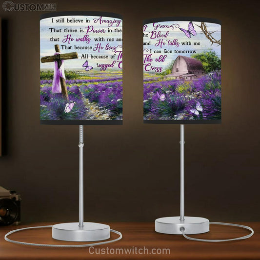 I Still Believe In Amazing Grace Purple Flower Cross Butterfly Large Table Lamb Art - Christian Lamb Gift Home Decor - Religious Table Lamb Prints