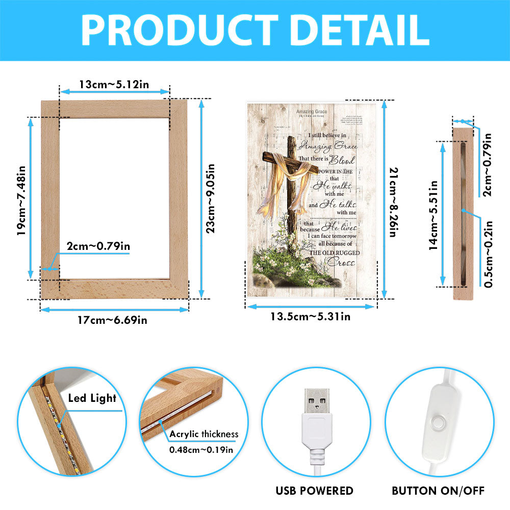 I Still Believe In Amazing Grace Song Lyrics Cross Jesus Frame Lamp Art - Christian Frame Lamp - Religious Gifts Night Light