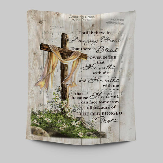 I Still Believe In Amazing Grace Song Lyrics Cross Jesus Tapestry Wall Art - Christian Wall Tapestry - Religious Tapestries Wall Hanging Prints